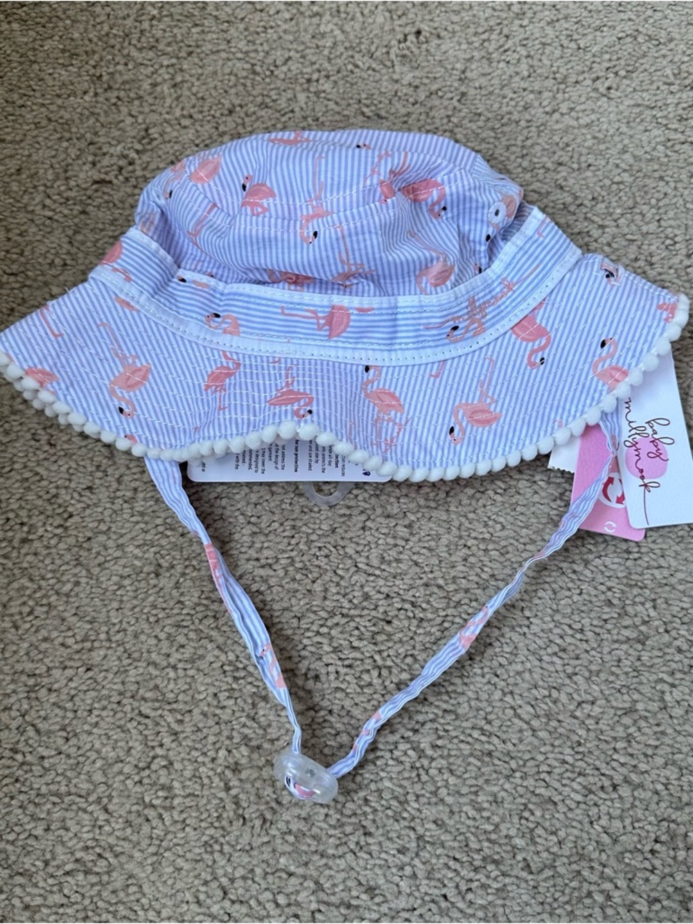 Flamingo Print Baby Sun Hat with Chin Strap- Reversible- NWT